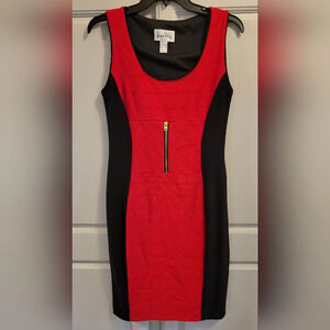 Joseph Ribkoff Red and Black Bodycon Knee Length Dress